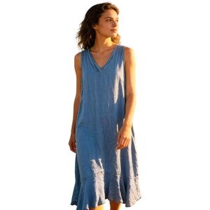 Anthropologie Francesca Bettini Blue Sleeveless Linen Midi Dress